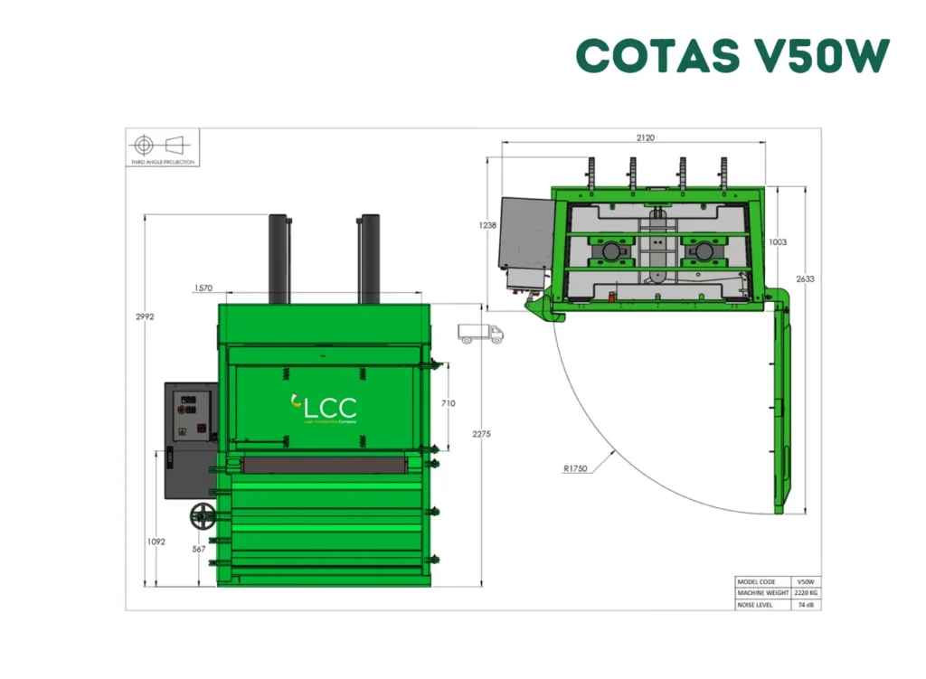 Cotas Prensa compactadora V50W: la más ancha del mercado